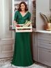 Elegant Plus Size Sequined V-Neck Chiffon Evening Dress with Mid Sleeves and Swing Skirt