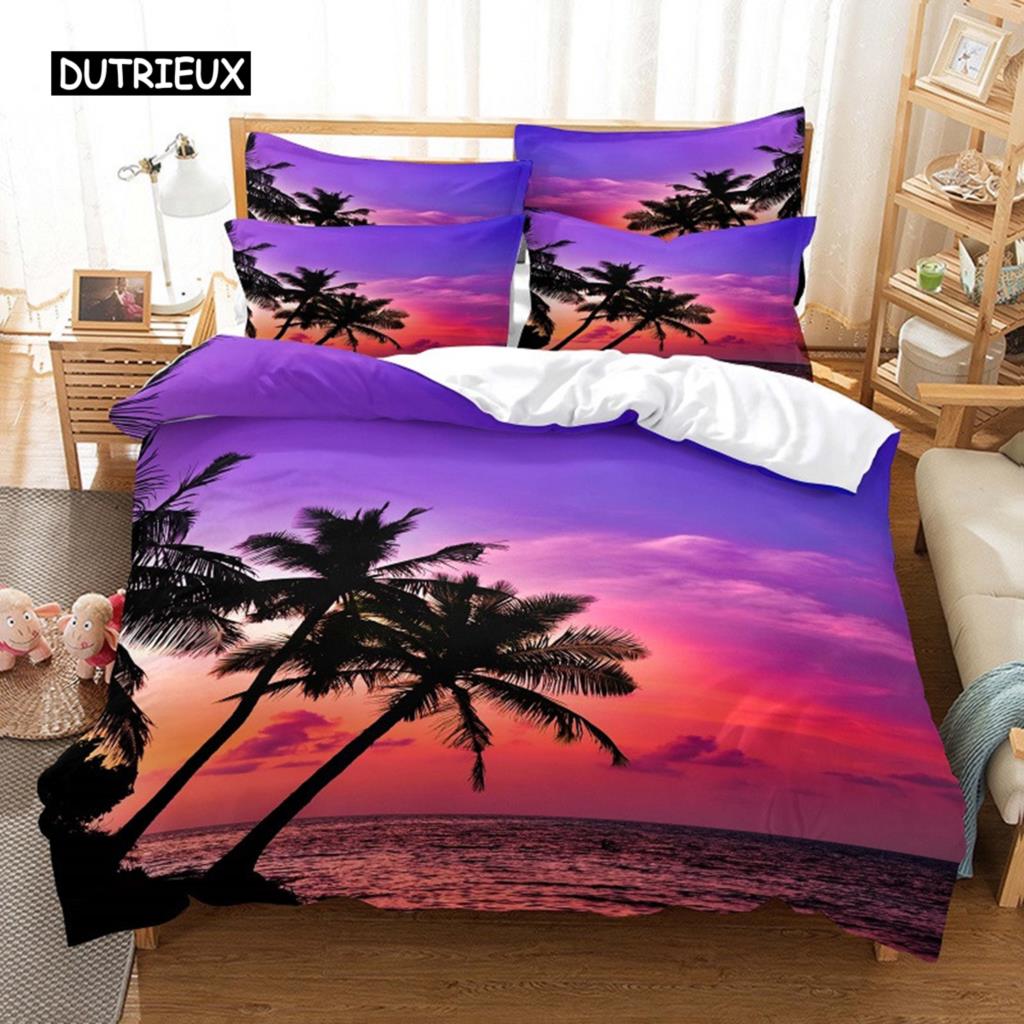 Set de lenjerie de pat Coconut Tree Set de husă de pilotă 3d Lenjerie de pat cu imprimare digitală Lenjerie de pat Mărime Queen Seturi de lenjerie de pat Design la modă