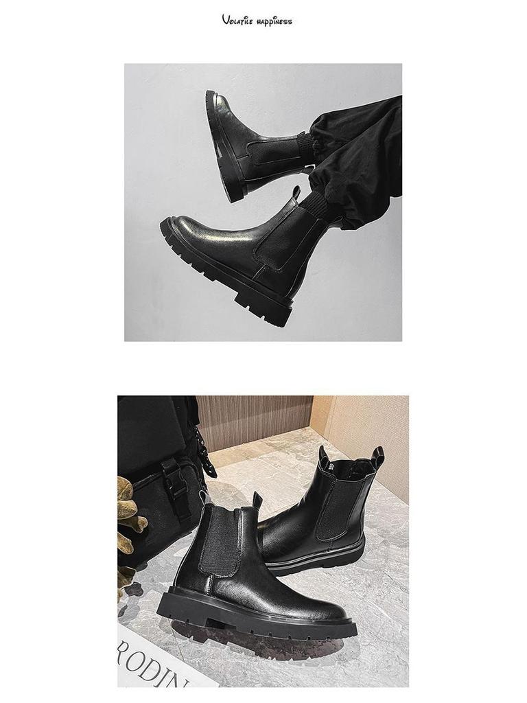 Men's Waterproof Black Leather Chelsea Boots – Winter, Non-Slip, High-Top, British Style.