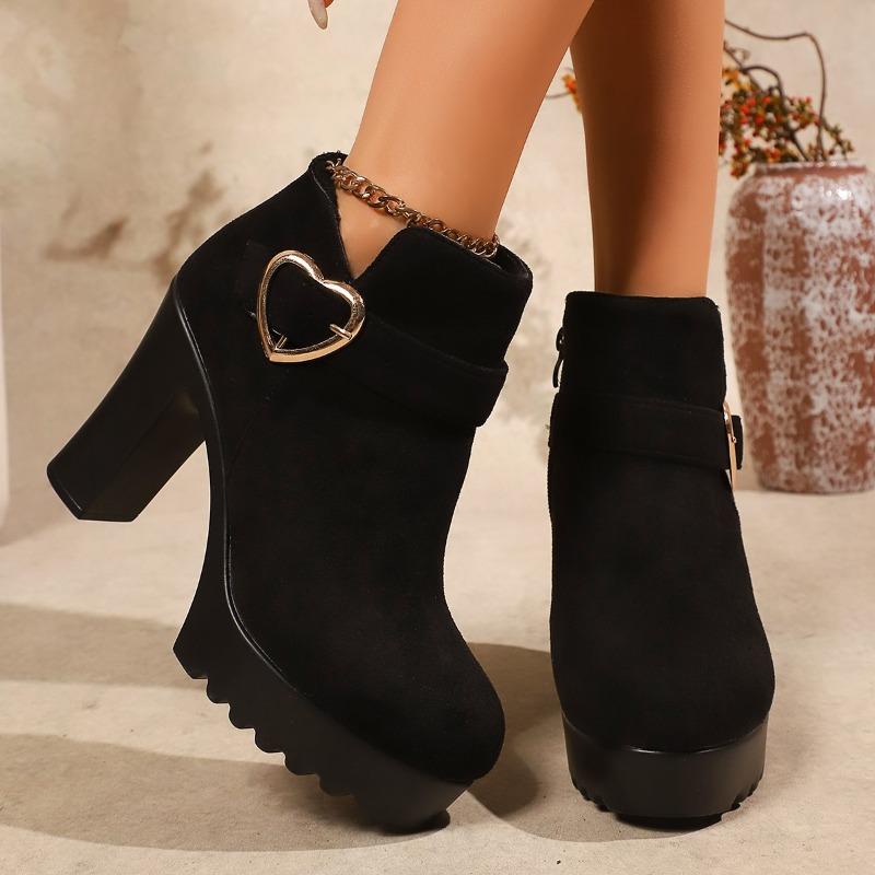 

Plus Size Women s Shoes New Spring, Autumn and Winter Round Toe Casual Suede Midblock Heel Booties 35 чёрный