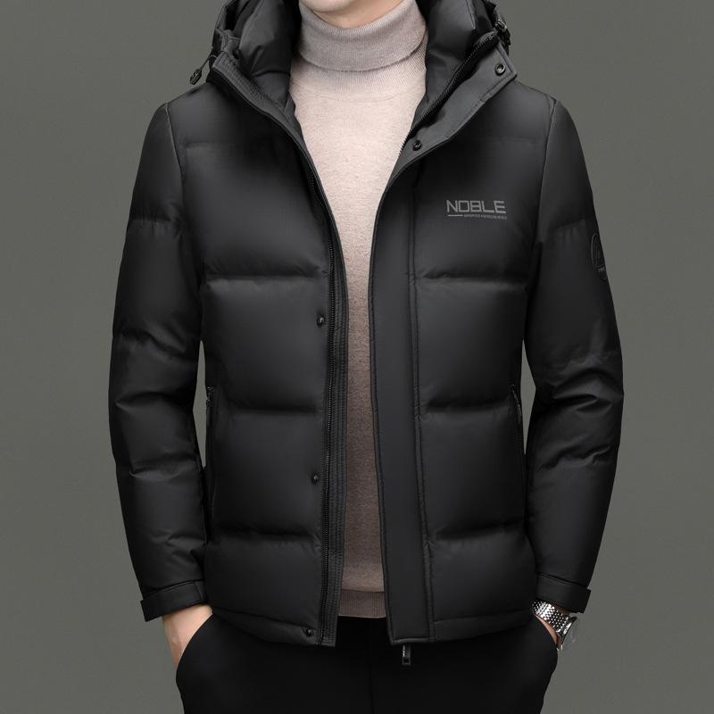 

Men s 90% White Duck Down Hooded Jacket - Trendy Winter Wear for Middle-Aged Dads, Fashionable and Warm. 3XL чорний