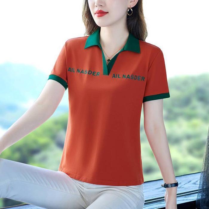 

Футболка женская летняя рубашка поло с короткими рукавами женская новая прикрывающая живот майка базовая рубашка замедляющая старение 5XL