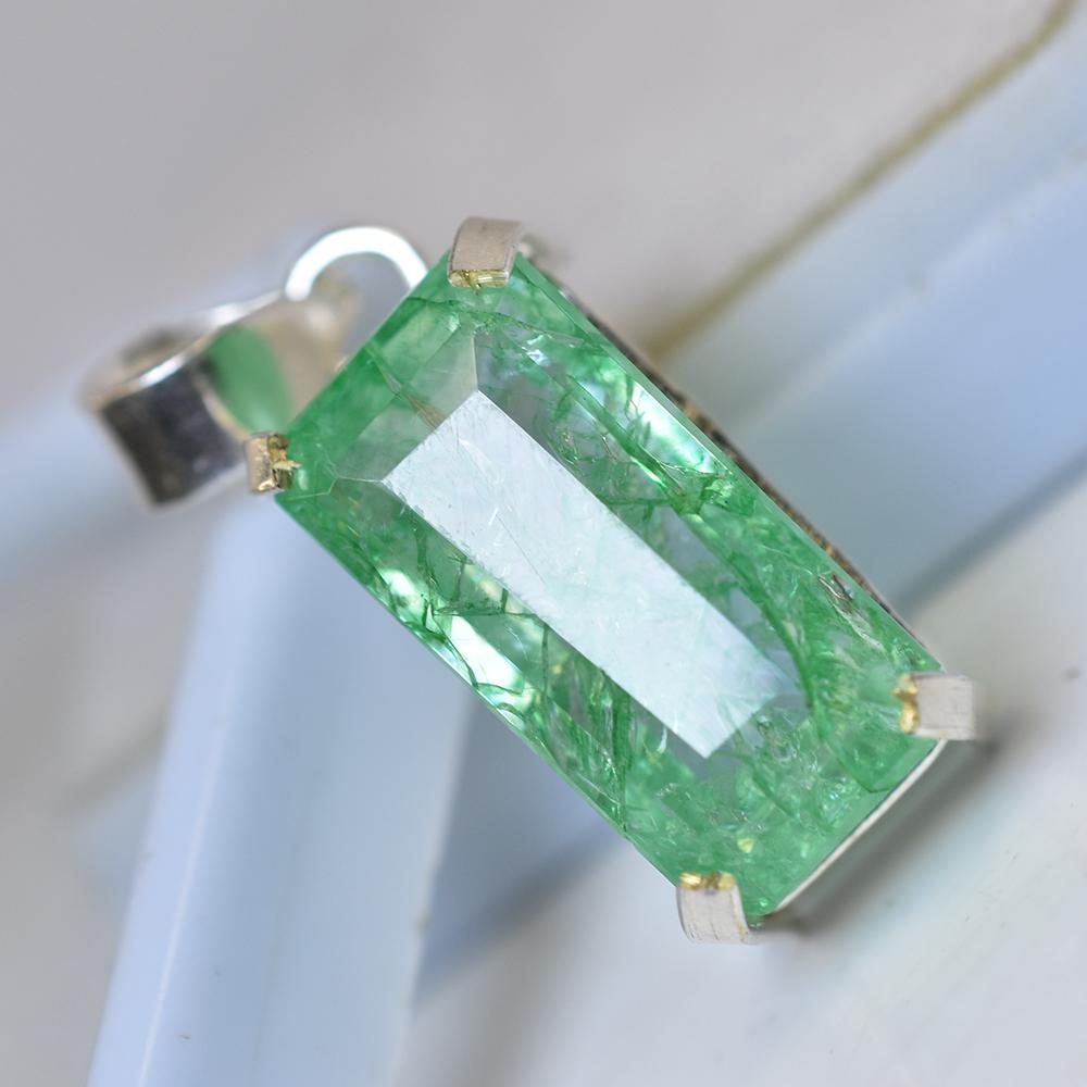 A+ CERTIFIED 45 Ct Natural Green Emerald 925 Sterling Silver Emerald Cut Pendant MY.PD-179-NS