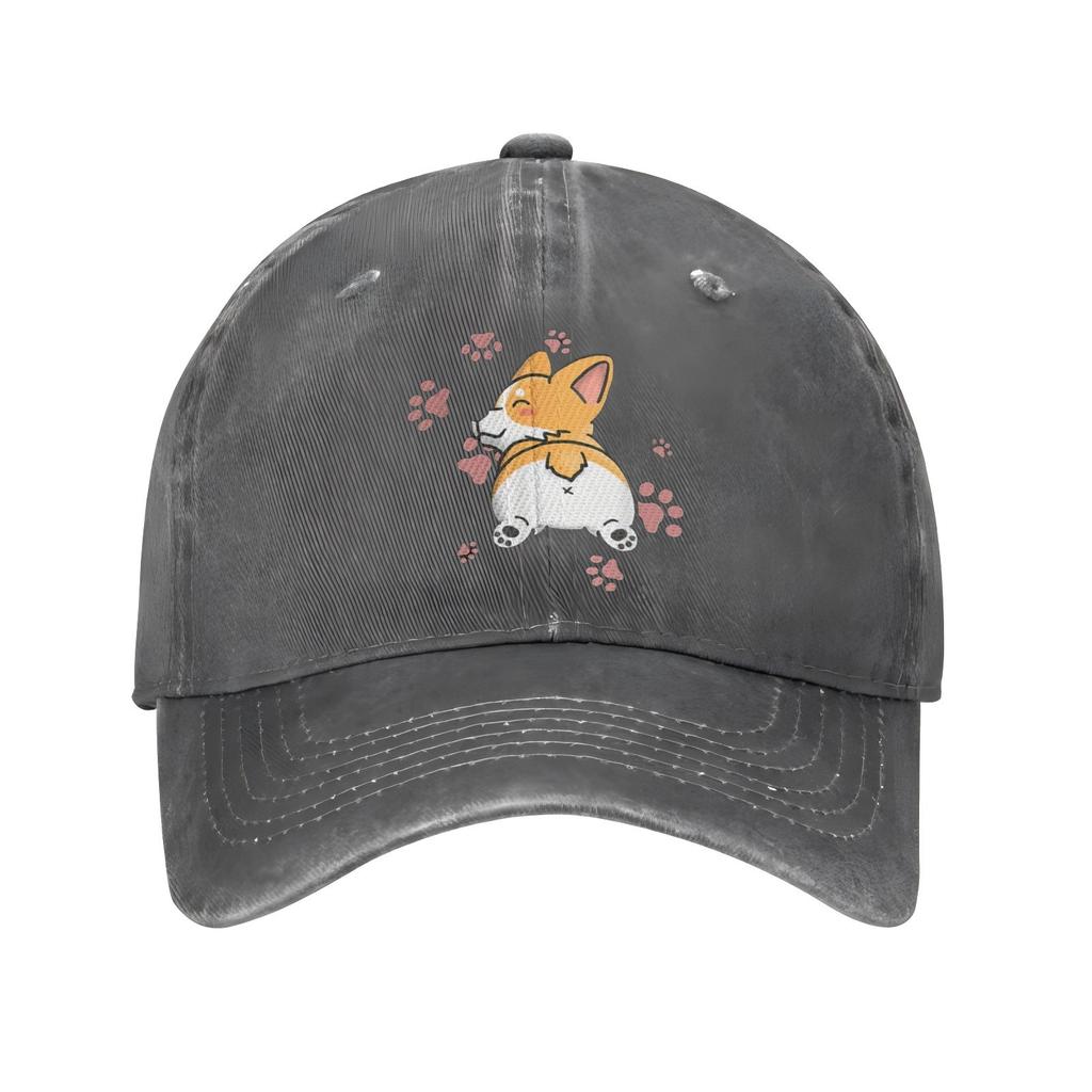 Corgi Butt Pink Paw Print Baseball Cap Unisex Cotton Adjustable Casual Streetwear Outdoor Hat