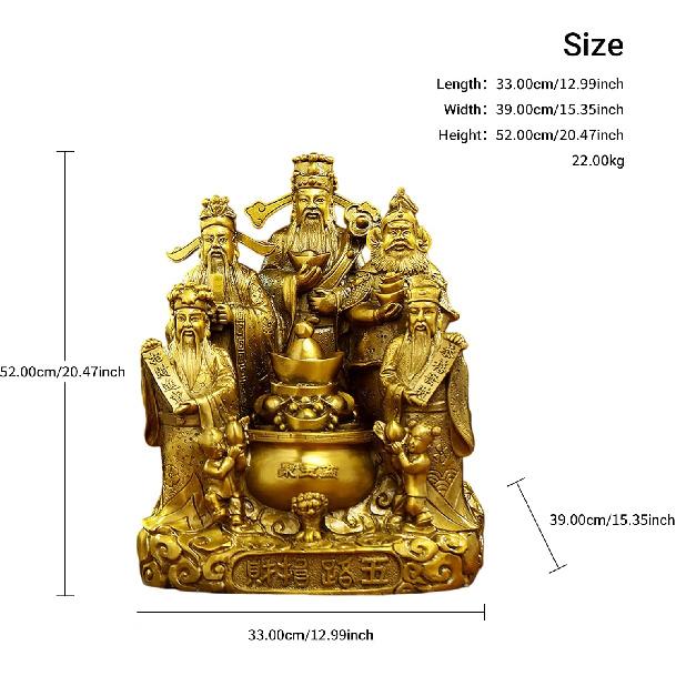 Aris & Juno Copper Five Gods of Wealth Statue - Traditional Chinese Feng Shui Prosperity Sculpture for Home and Office Decor