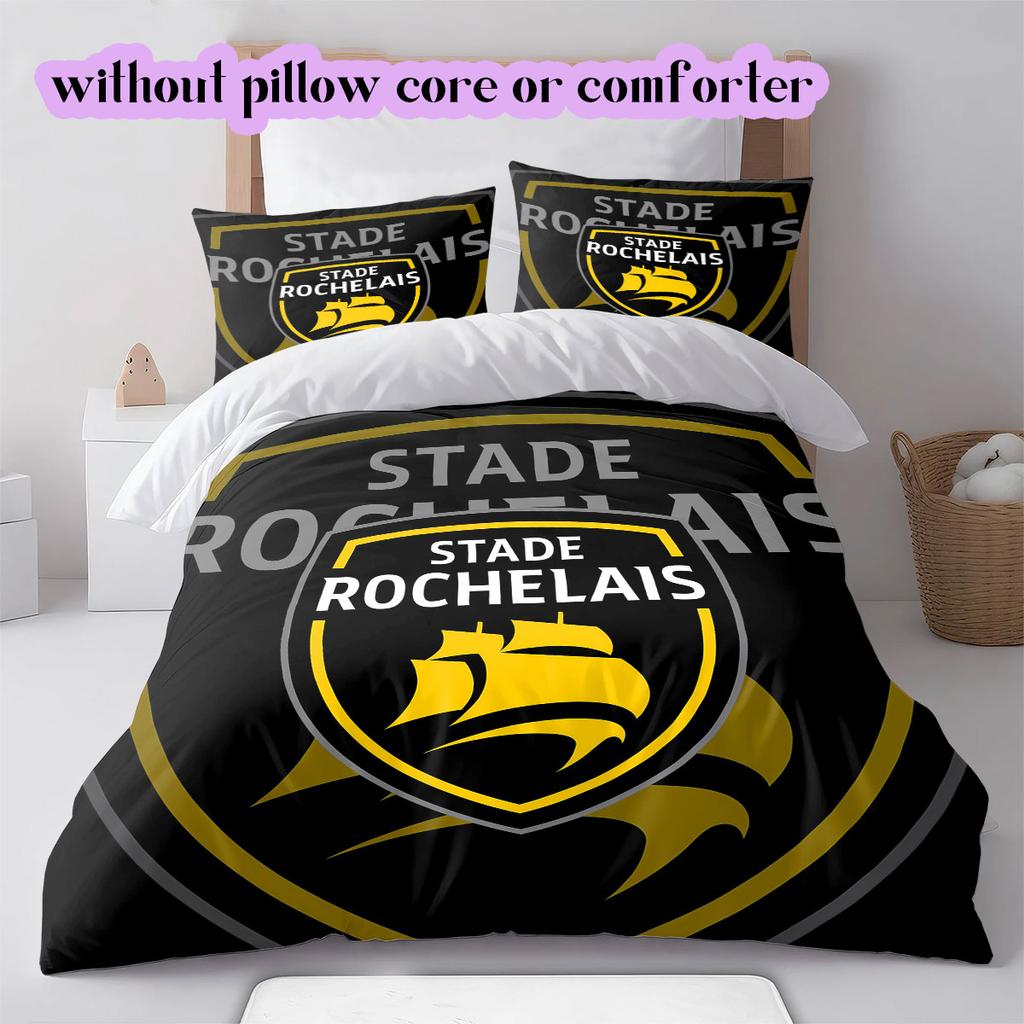 Stade Rochelais rugby Pattern Bedding,Quilt Set Quilt Cover Pillowcase Home Birthday Gift (1*duvet cover+2*pillowcase,without core)