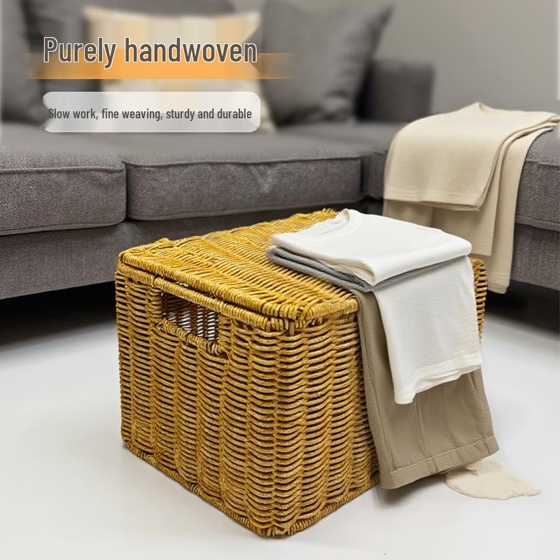 Handmade Imitation Rattan Storage Basket for Organizing Clothes, Snacks, Toys, and Books In Living Room - Large Capacity.