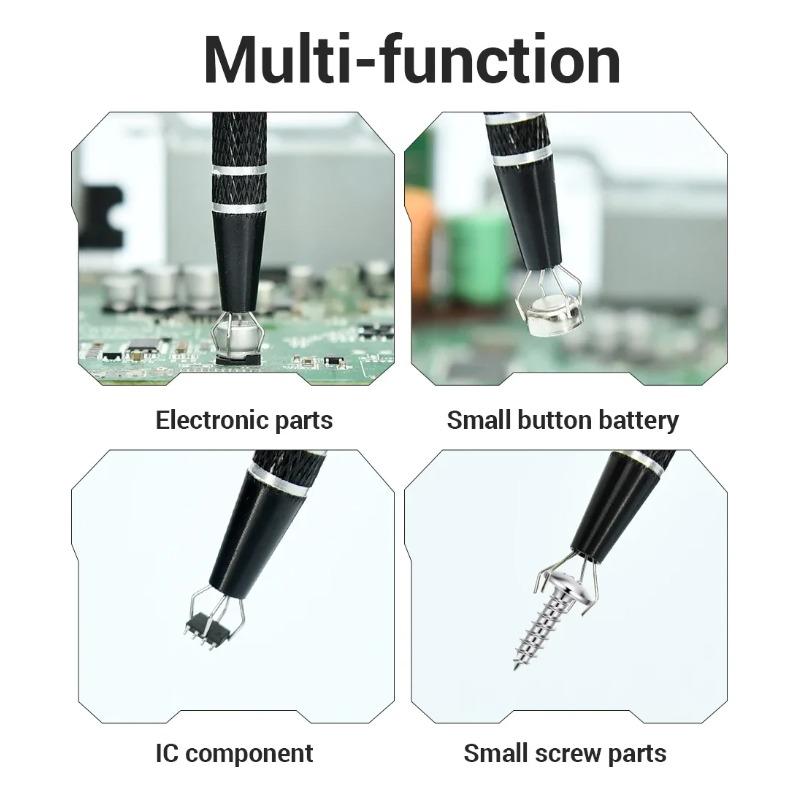 Pinza per Componenti Elettronici Quattro Griffe Estrattore Chip IC Raccoglitore Viti Pinzette Strumento di Raccolta Pinza in Metallo Strumento Manuale per Riparazioni