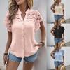 European Retro Sweet Hollow Lace Ruffle Sleeve Stand Collar Solid Color Women's Summer Shirt