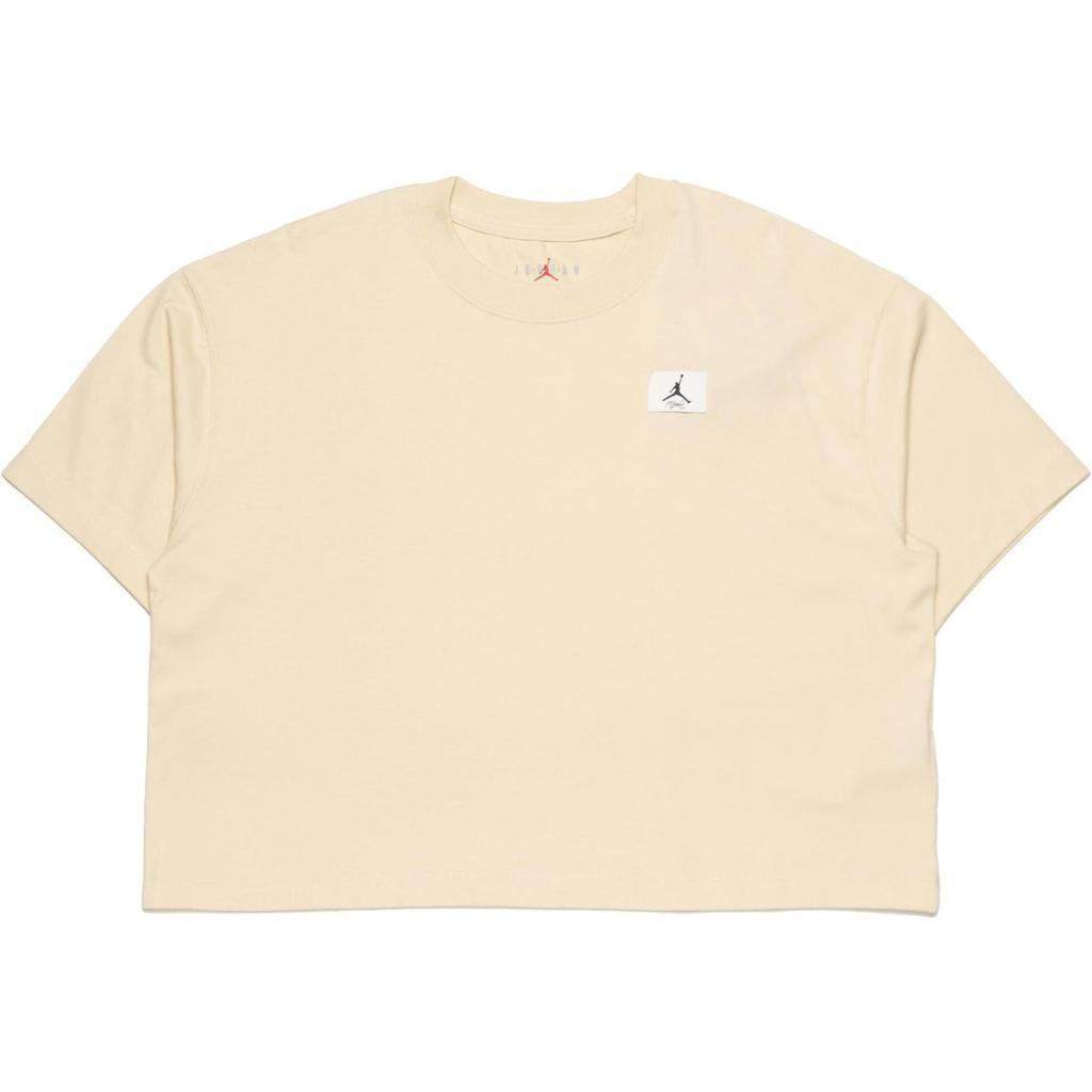 Jordan Essentials Logo Loose Fit Round Neck Short Sleeve Drop Shoulder T-Shirt Women Tops Beige DO5038-234