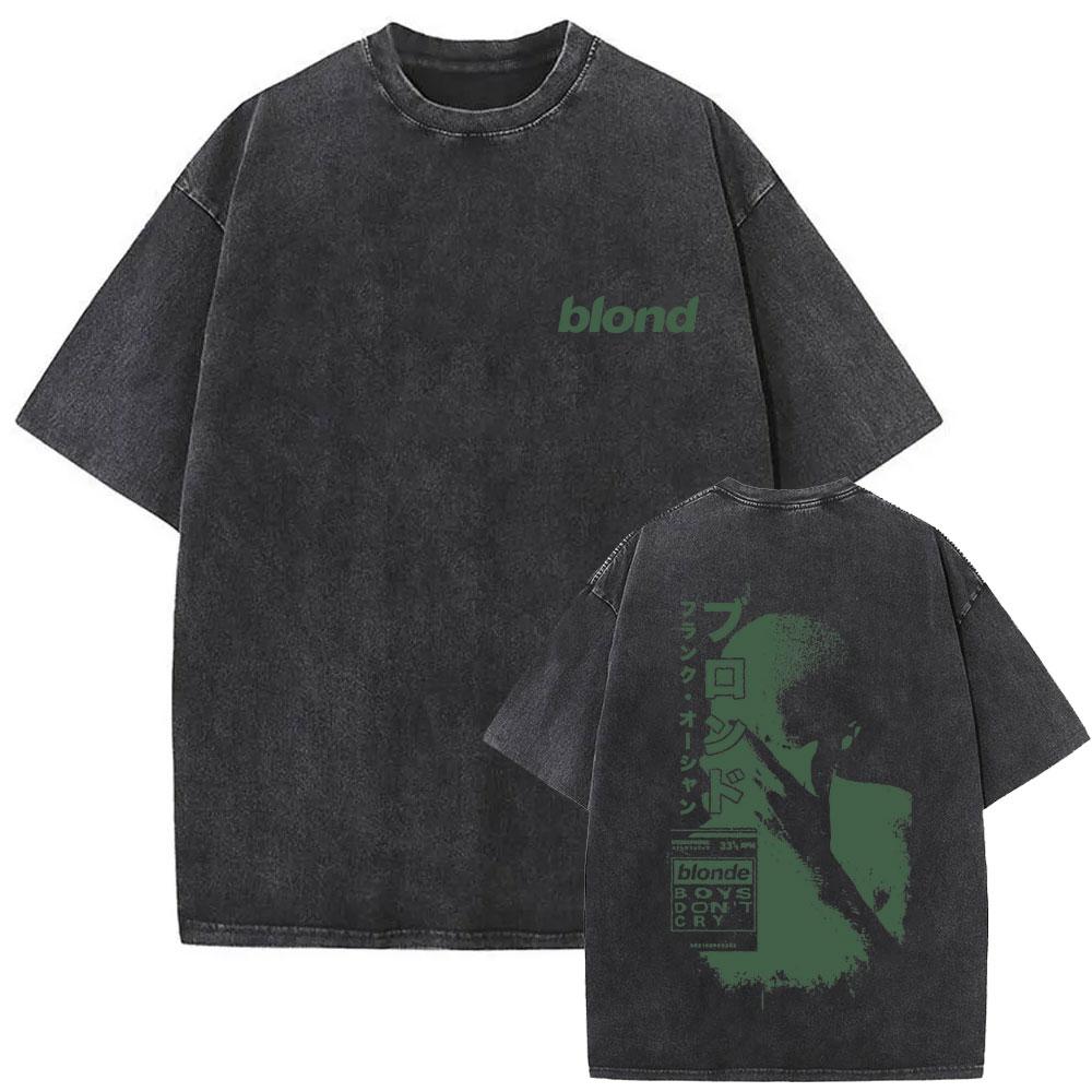 Washed Rapper Frank Vintage Oversized T Shirts Men Ocean Hip Hop Trend T Shirt Blond Pop Music Tshirts Male Fashion Streetwear