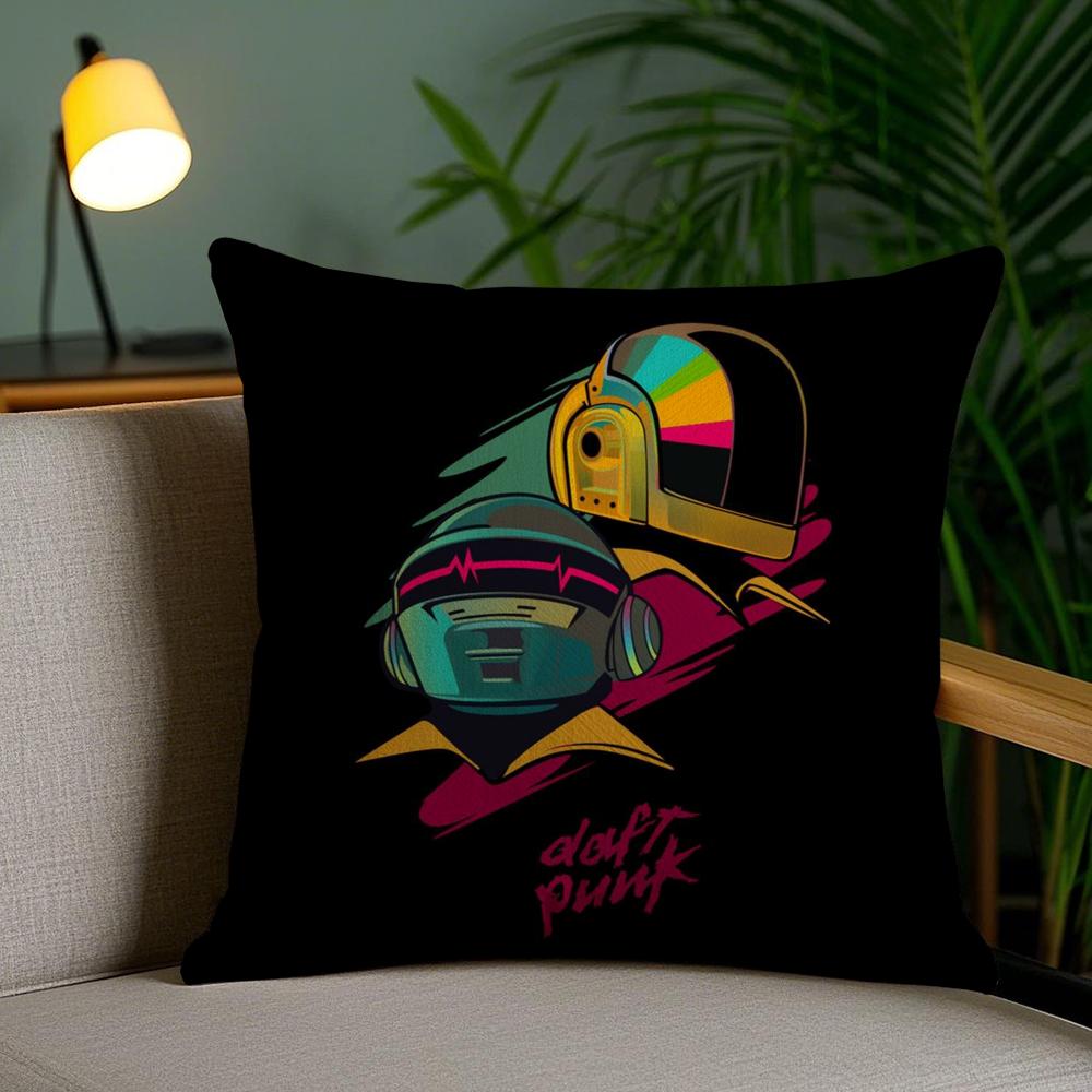 Band D-Daft Punk Cushion Cover Soft Short Plush Double-Sided Printing Home Decor Machine Washable Pillow Case Gift