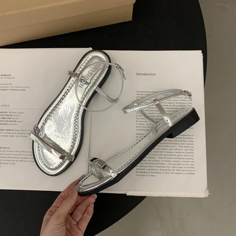2025Designer Summer Open Toe Women Flats Sandals Fashion  Outdoor Beach Dress Gladiator Sandalias