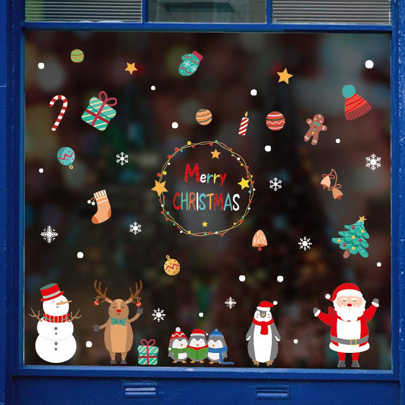 New Christmas Cartoon Wall Sticker, Shopping Mall Shop Window Glass Wall Decoration Painting Sticker