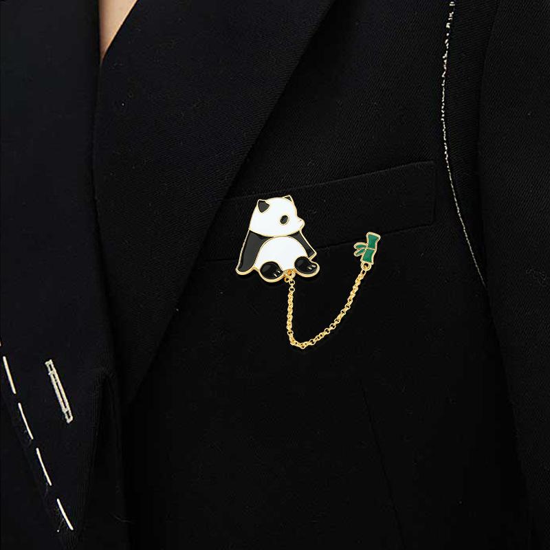 Chinese style panda brooch cute animal bag badge clothing bag accessories bamboo giant panda chain collar pin