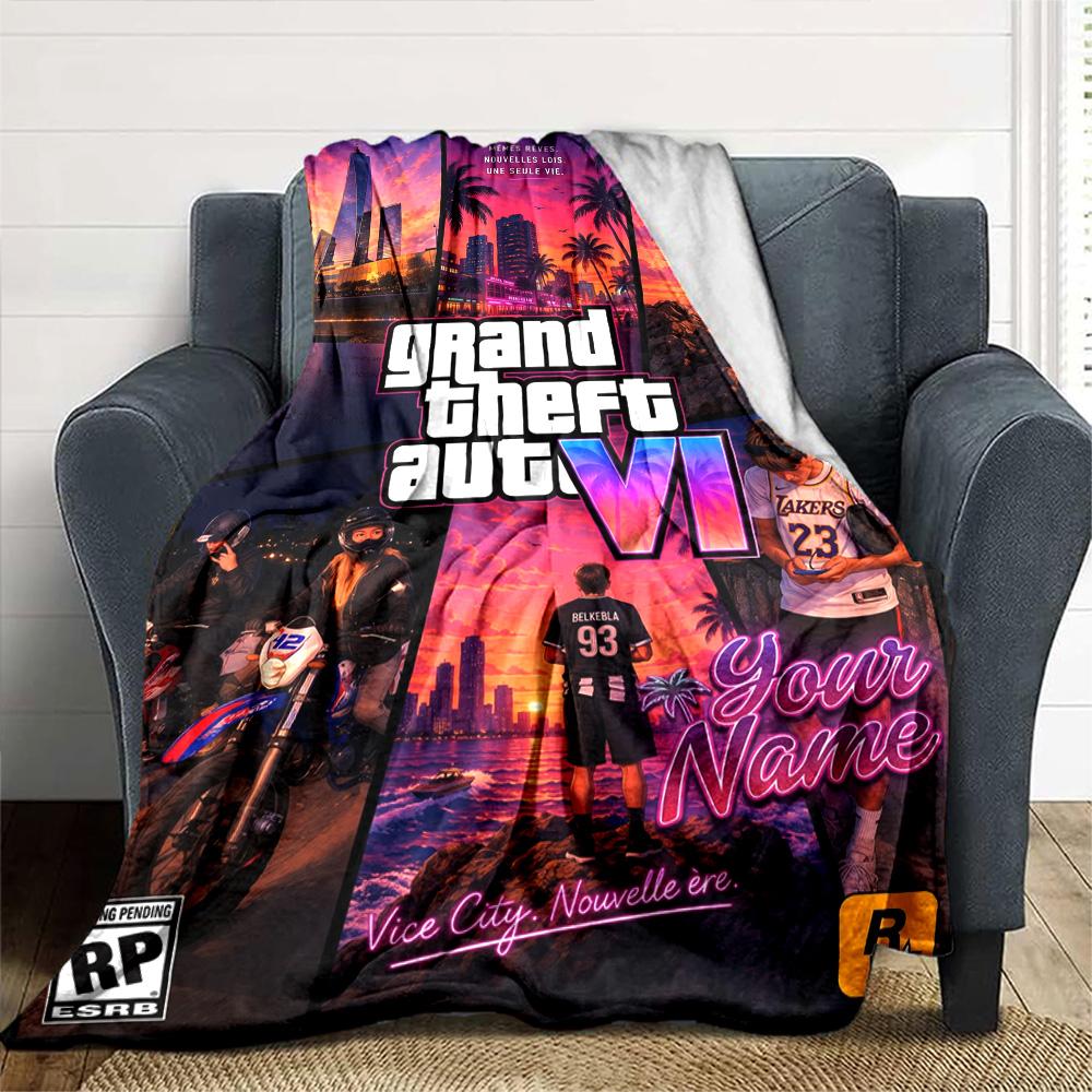 Grand Theft Auto Personalized Name Blanket Gift Personalized Blanket Comfortable Throw For Couch Chair Bedding Livingroom All-Season Use