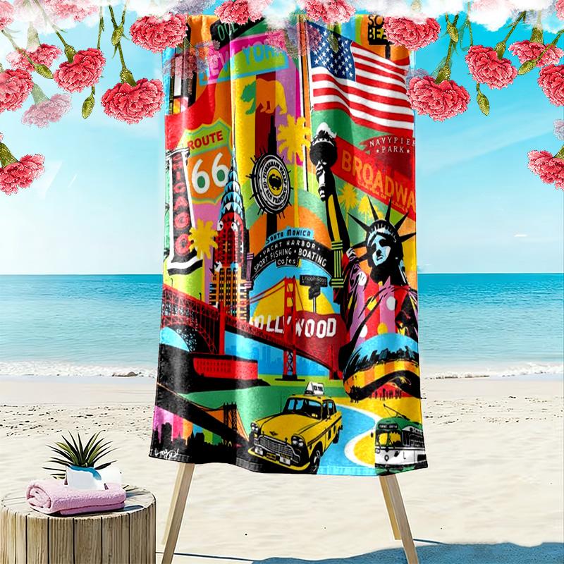 New York City Pop Art Print Beach Towel, Large Soft Quick Dry Towel for Beach Camping Swimming