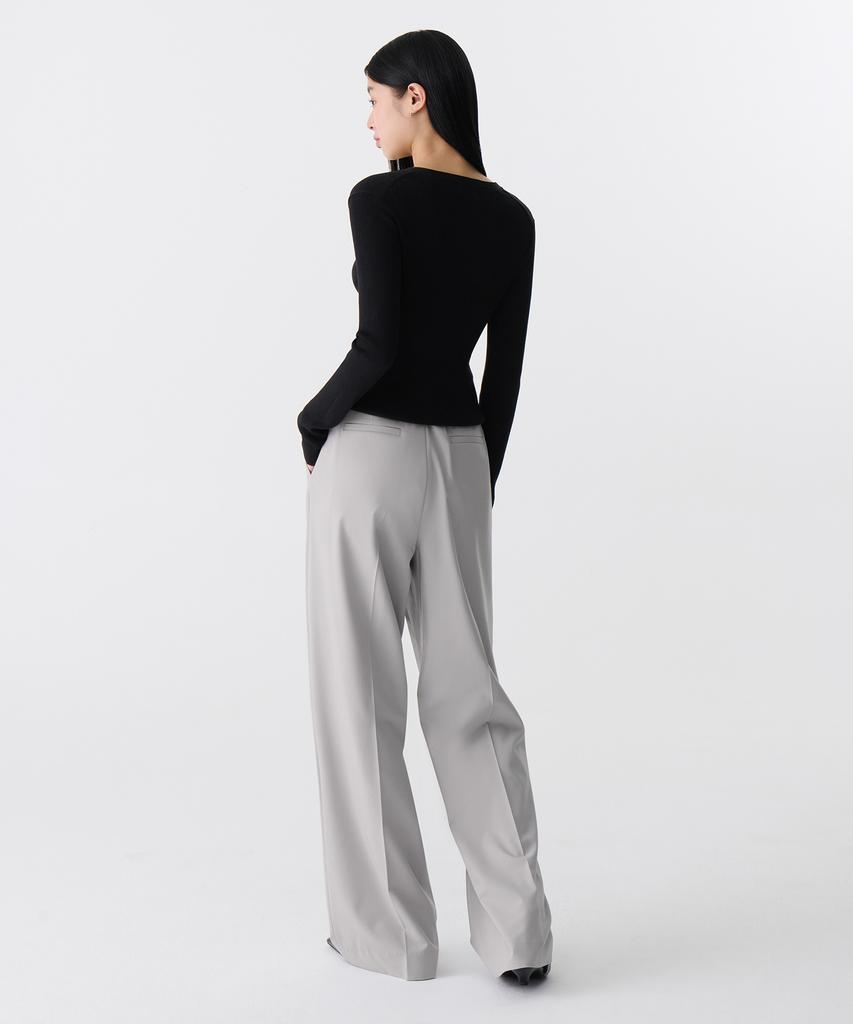 MUSINSA STANDARD WOMAN [Cooltandard] Women'S Low Waist Deep Tuck Wide Hidden Banding Slacks [Light Gray]