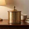 Ornate Brass Canister Finial Knob Decorative Brass Jar Lidded Vessel Lid House Decoration Hand-Applied Design for Storage