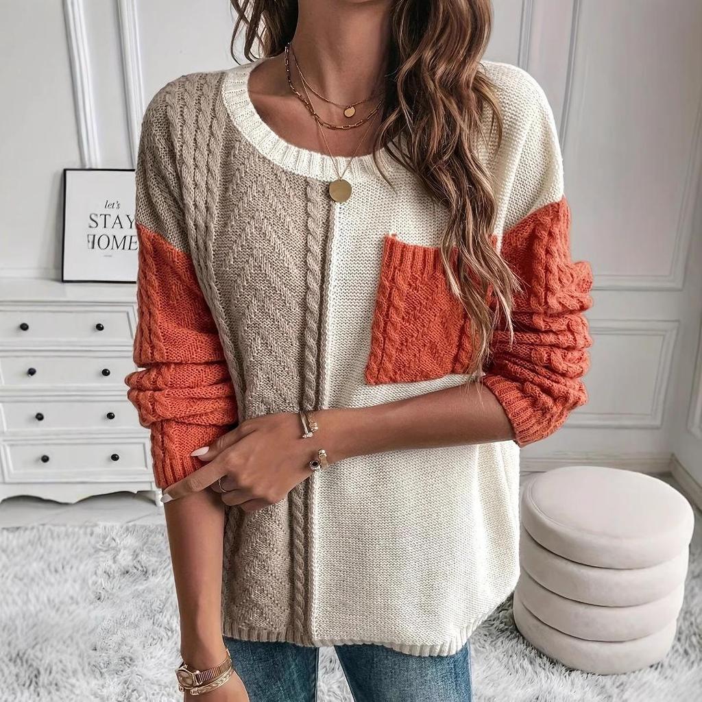 2024 Casual Patchwork Pocket Pullover Knitwear Top