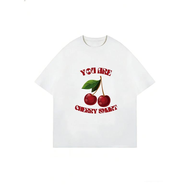Oversized T Shirt Black Cherry Print With You Are Cherry Smart Text Casual Streetwear For Women