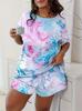 Large size fashion suit women's tie-dye printing casual large size women's clothing suit summer one