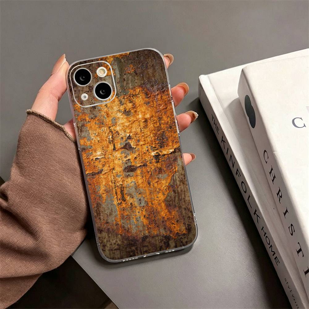 Industrial Style Rusty  Phone Case For iPhone17,16,15,14,13,12,11 Plus,Pro Max Soft Transparent Cover