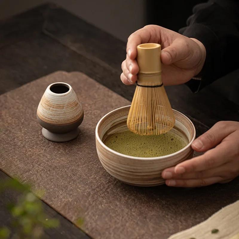 4-teiliges japanisches Matcha-Teeset, Bambus-Teebürste, Keramik-Teeschale, Zusammensetzung, traditionelle chinesische handgefertigte Teewerkzeuge, Weihnachtsgeschenke