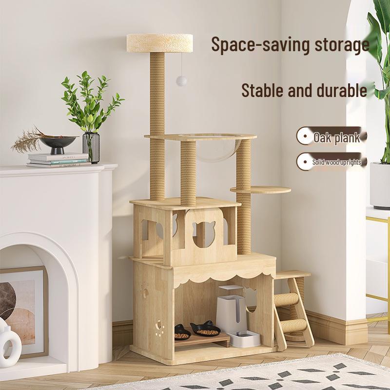 Sisal Cat Tree with Multi-Layer Platforms, Bed, and Space Capsule - Space-Saving Climbing Frame