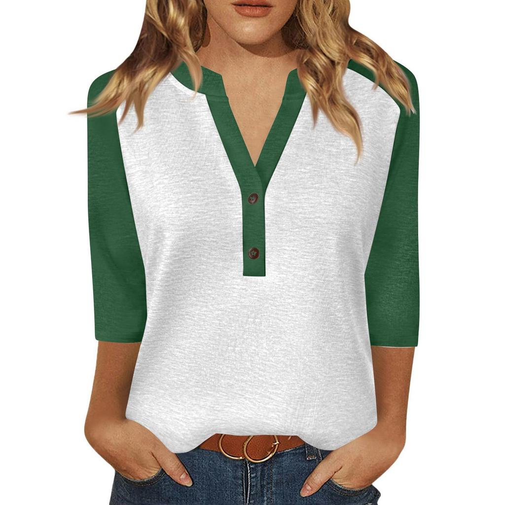 Women's T Shirt Print Button 3/4 Sleeve Daily Weekend Fashion Basic V- Neck Regular Top