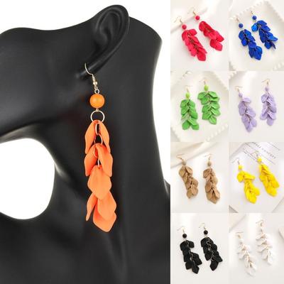 Solid Color Petal Leaves Drop Earrings Retro Eardrop Fashion Long Tassel Earrings Gifts
