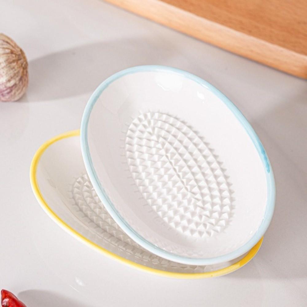 Küchenutensil Ellipse Keramikmörser mit Griff Multifunktionale Ingwerreibe Tragbare Mahlschale Küche