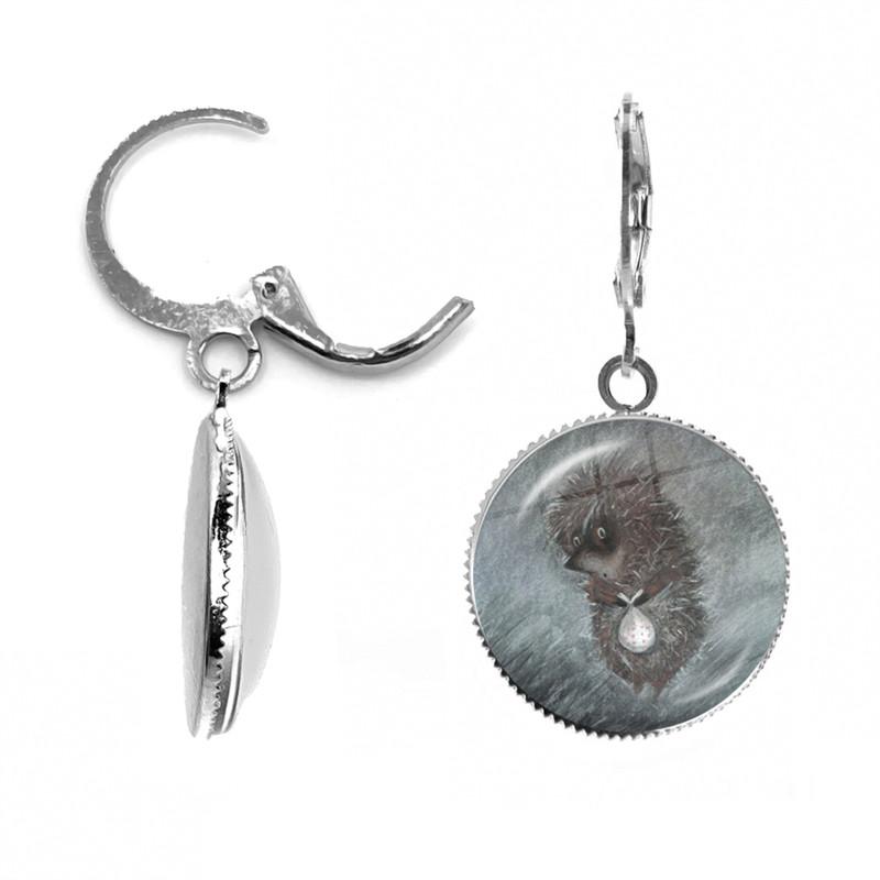 

A Pair of Vintage Earrings Hedgehog In The Mist Glass Cabochon Earrings Cute Animal Jewelry Gift