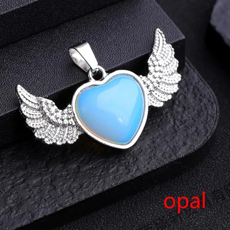 Natural crystal heart-shaped angel wings pendant necklace Heart Shaped Stone Pendants necklace Charms Crystal Chakra Beads DIY