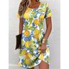 Women'S Lemon Flower Print Round Neck Short Sleeve T-Shirt Dress, Elegant Vacation Style A-Line Dress for Women