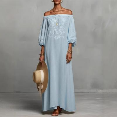 Elegant Floral Off-The-Shoulder Dress Vacation Dress