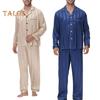 2-teiliges Pyjama-Set für Herren aus Seidensatin mit Knopfleiste, langärmeligem Pyjama-Oberteil mit Reverskragen, vorderer Knopfleiste, Brusttasche, lange Hose, Nachtwäsche