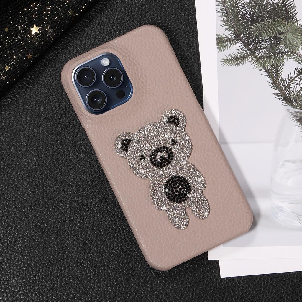 Handyhülle aus Kunstleder mit Diamant-Bärenmuster für iPhone16 15 14 13 12 11Pro Pro Max Plus X XR XS Max7 8 Serie Sturzsichere Hülle