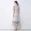 Summer Floral Print Long Dress V Neck Lantern Sleeves Embroidery Design Hollow Out Chic A Line Beachwear Female Dress
