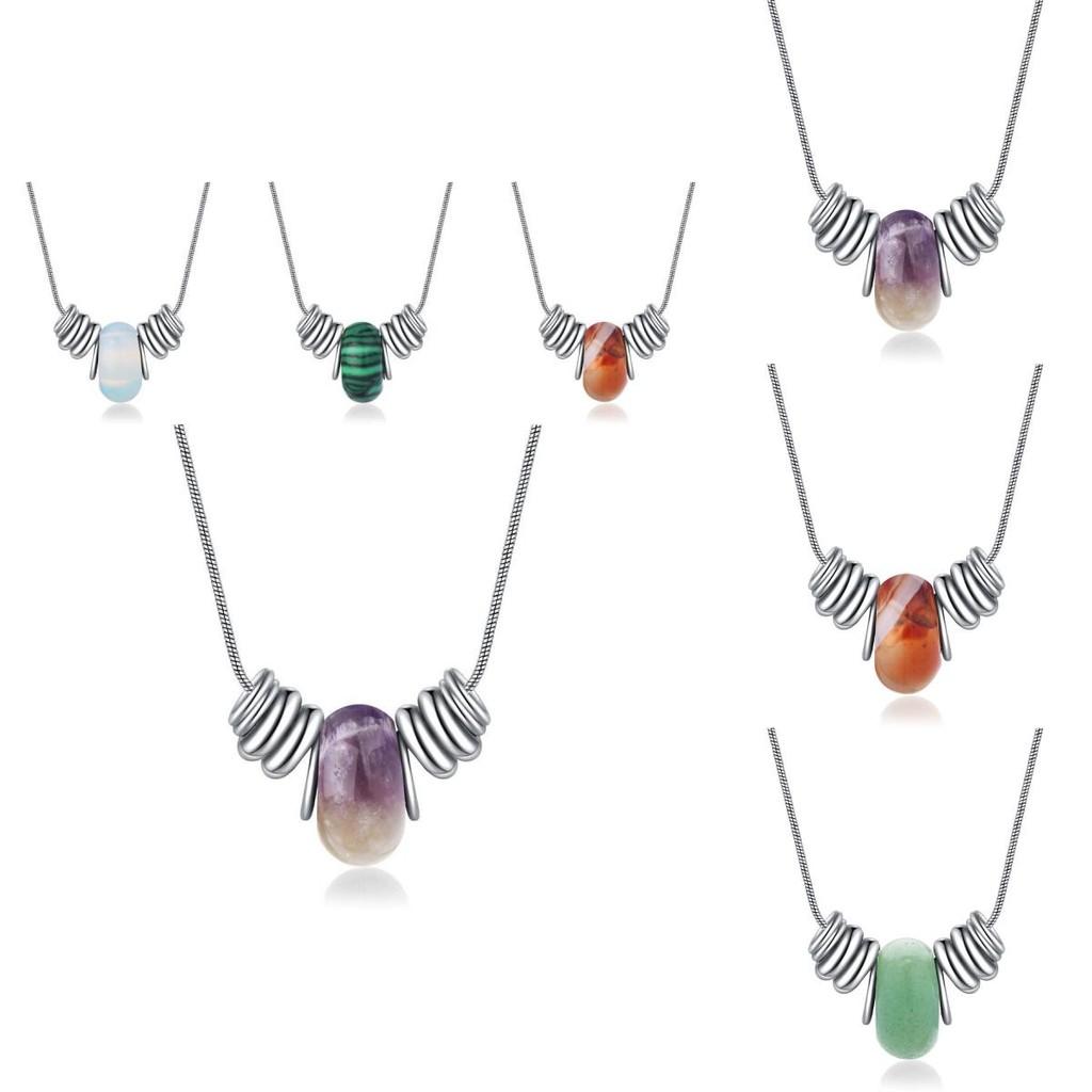 Elegant Natural Crystal Necklace For Women With Geometric Design And Titanium Steel Charm