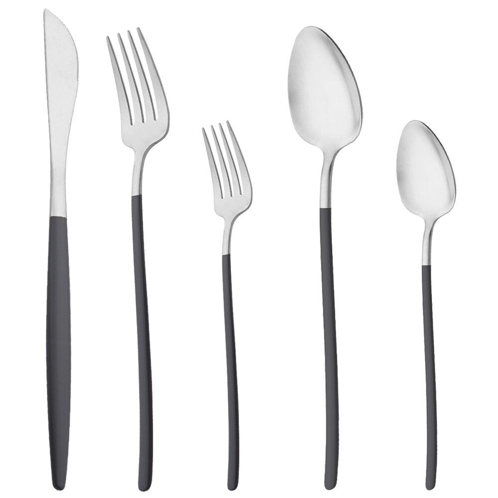 Sada 5 kusů nádobí Matné příbory Modré zlato Nůž Dezertní vidlička Lžíce Sada příborů z nerezové oceli 18/10