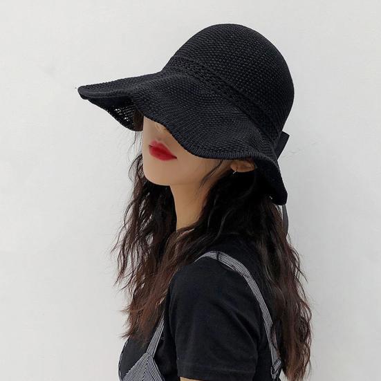 Women Sun Visor Hat with Bow Decor Wide Brim Empty Top Design Adjustable Floppy Hat Outdoor UV Protection Foldable Hat