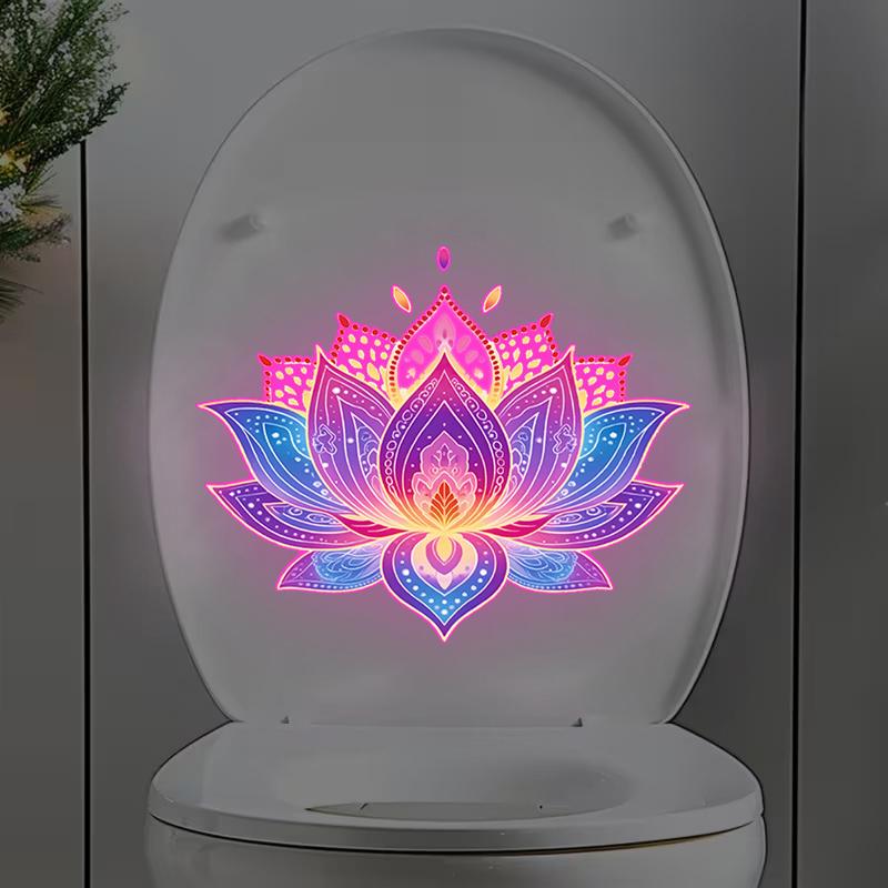 Glow-In-The-Dark Lotus Toilet Sticker Pvc Self-Adhesive Removable Wall Decal Luminous Car, Bedroom, Living Room Sticker