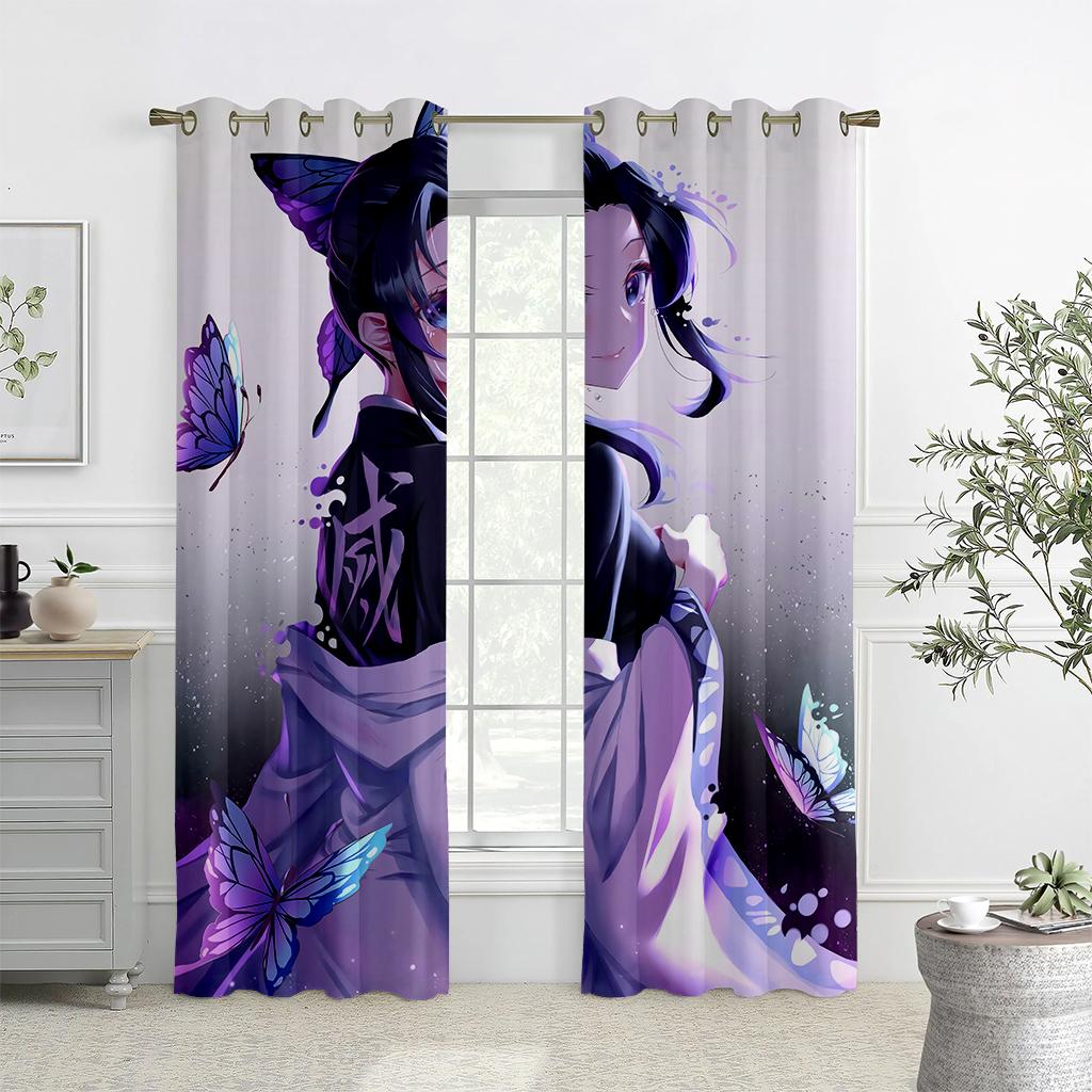2PCS Japan's Popular Anime Pattern Printed Curtains, Animation, Children's Room Pole Pocket Decorative Curtains