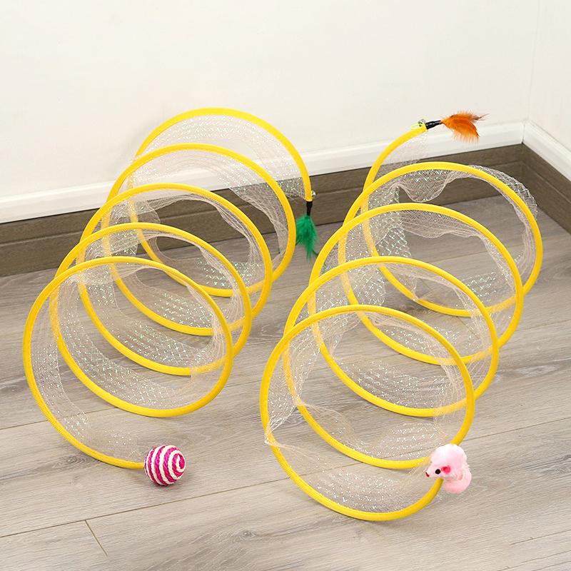 Foldable S Type Cat Tunnel Spring Toy with Ball Mouse Portable Scratch-resistant Interactive Puzzle Kitten Toys Mascotas Gatos