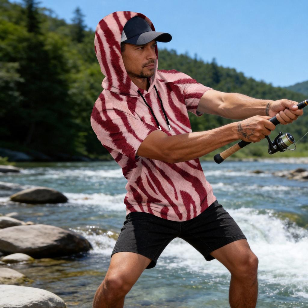 Sudadera con capucha deportiva casual para hombre, manga raglán, manga corta, jersey, tejido ligero y transpirable, adecuada para actividades al aire libre y pesca
