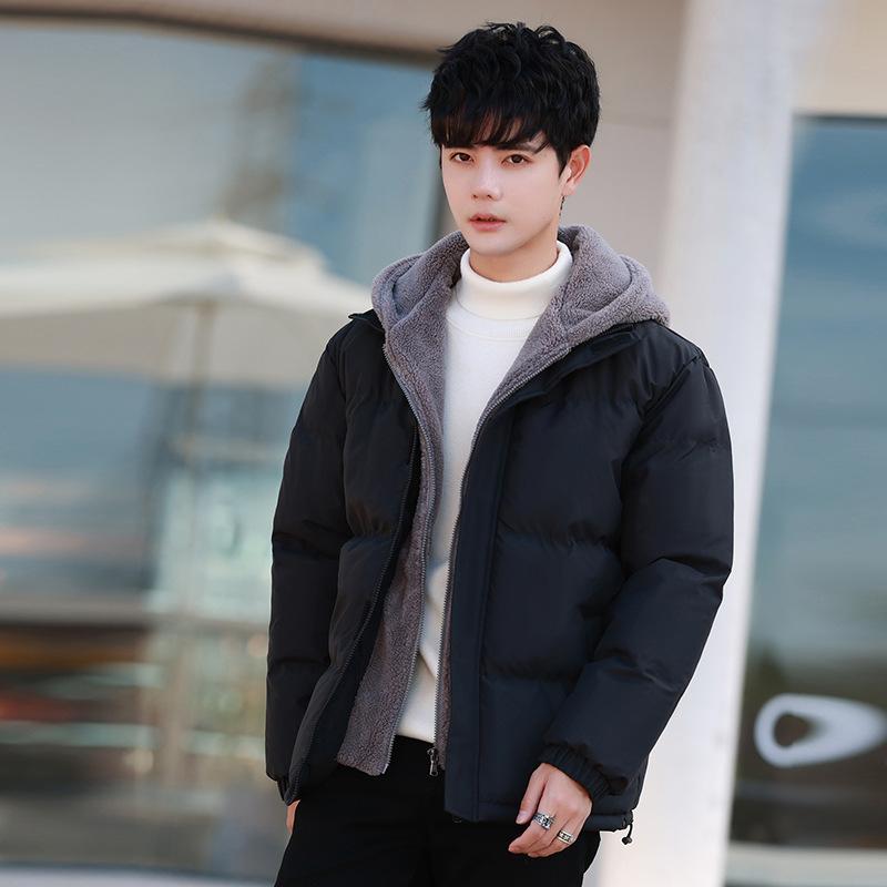 

Куртка мужская 2025 зима новая хлопковая одежда мужская тренд свободная ложная двойка утолщенная с капюшоном хлопковая одежда повседневная хлопковая XXL чёрный