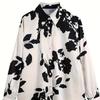 Loose New Spring and Autumn Lazy Print Design Silk Satin Texture Shirt Retro Temperament Shirt Long-sleeved Women's Top