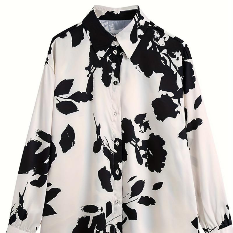 Loose New Spring and Autumn Lazy Print Design Silk Satin Texture Shirt Retro Temperament Shirt Long-sleeved Women's Top