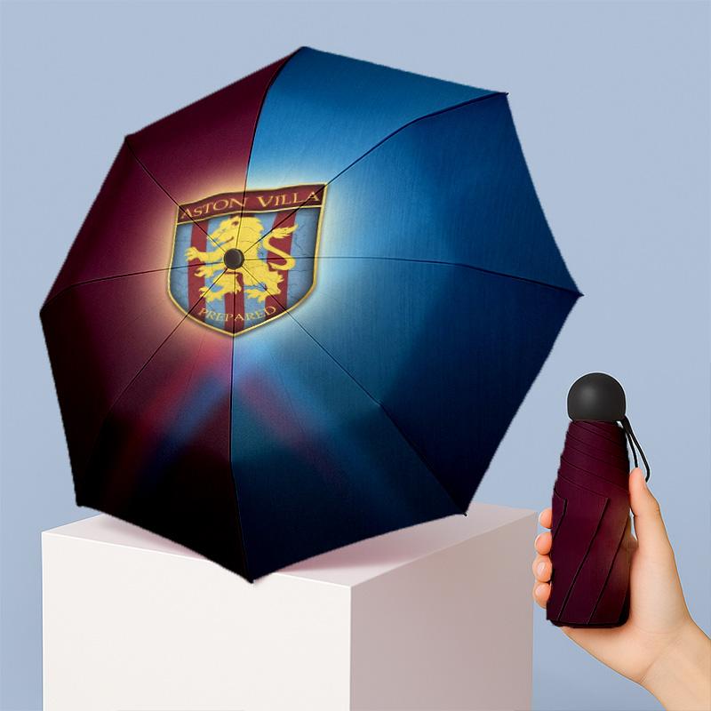 Aston Villa Football Pattern Printed Mini 5 Folds 8 Ribs Compact Umbrella Windproof Waterproof Lightweight Portable Folding